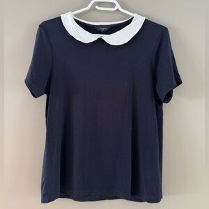 Like new- HOBBS - Navy top with White Peter Pan Collar -Size M